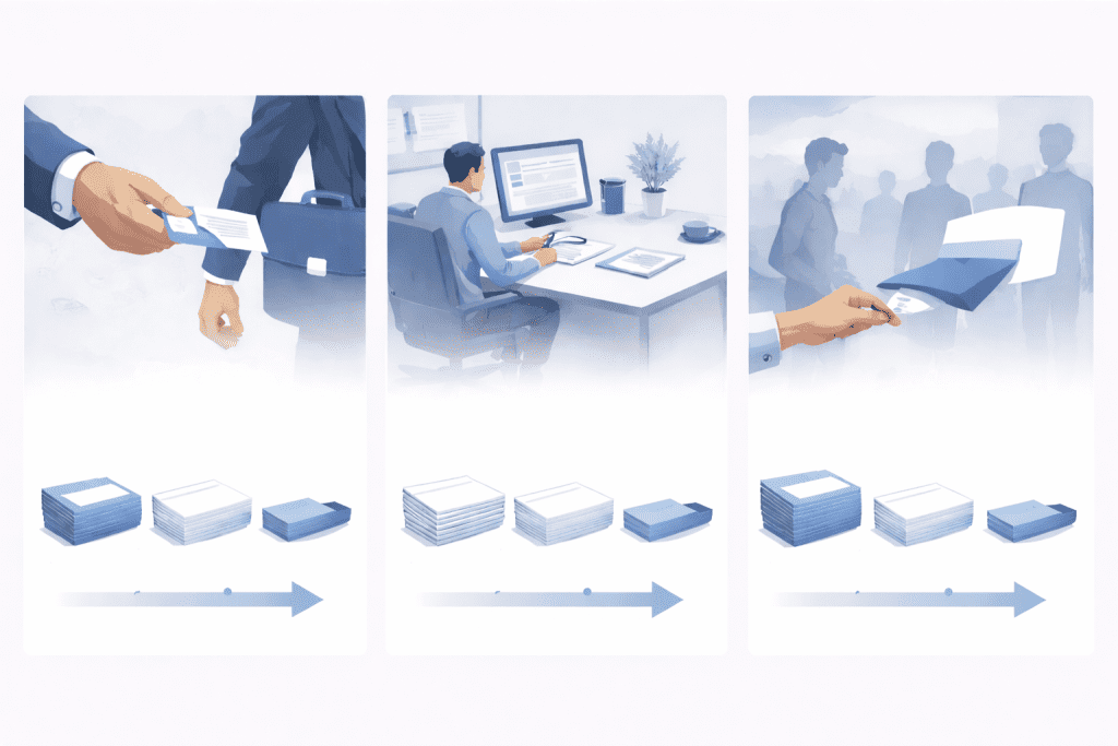 Porównanie momentu domawiania wizytówek, papieru firmowego i ulotek w zależności od sposobu użycia.