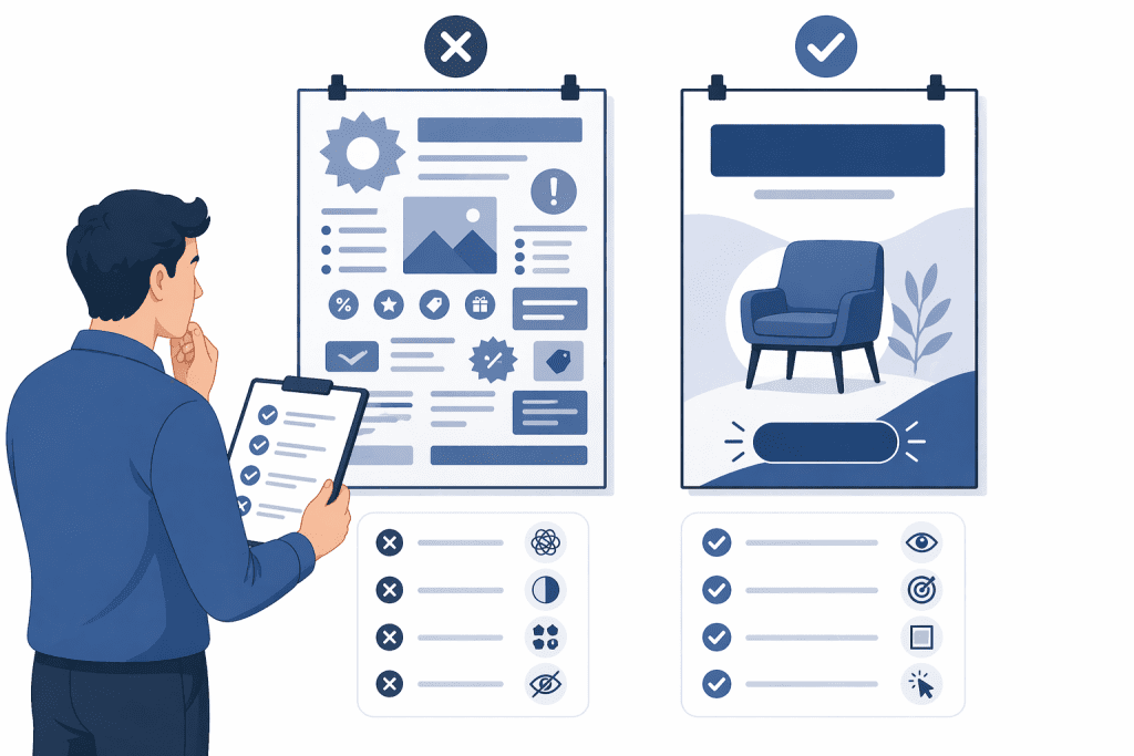 Najczęstsze błędy w projektowaniu plakatów reklamowych: za dużo treści, słaby kontrast i brak CTA