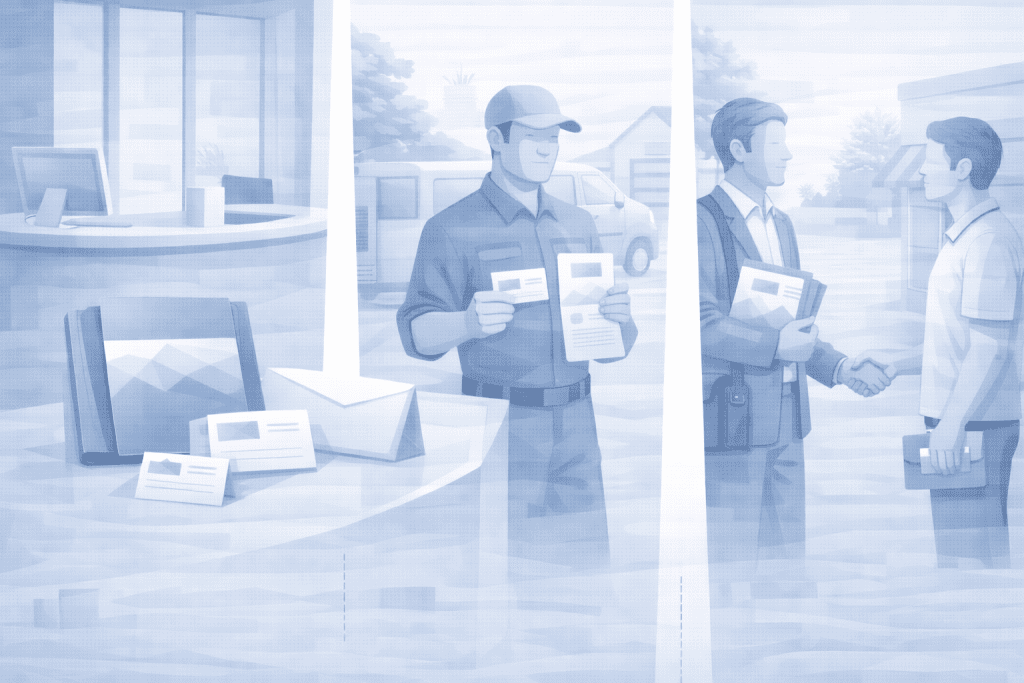 Porównanie zestawu druków dla biura stacjonarnego, firmy usługowej i firmy działającej lokalnie