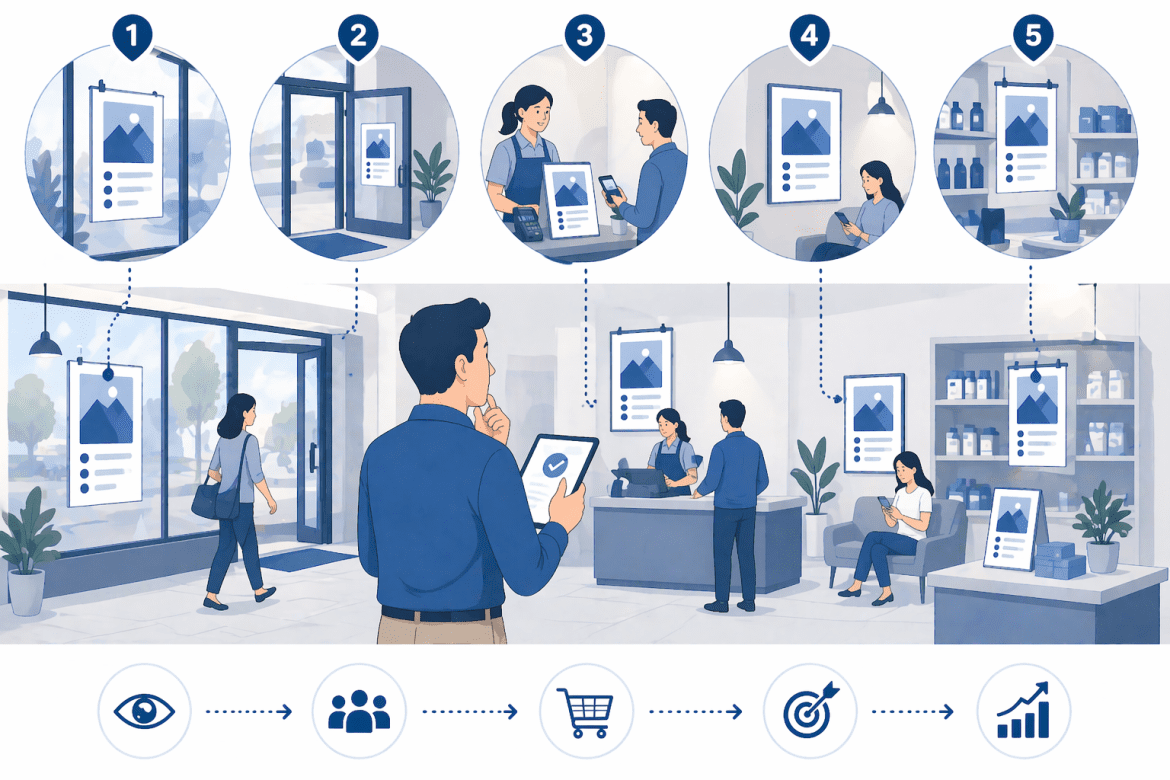 Plakaty reklamowe w punkcie sprzedaży wspierające promocję, ekspozycję produktów i decyzje klientów