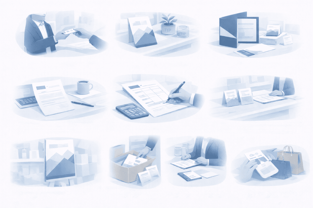 Praktyczne zastosowania 10 materiałów drukowanych w sprzedaży offline i obsłudze klientów.