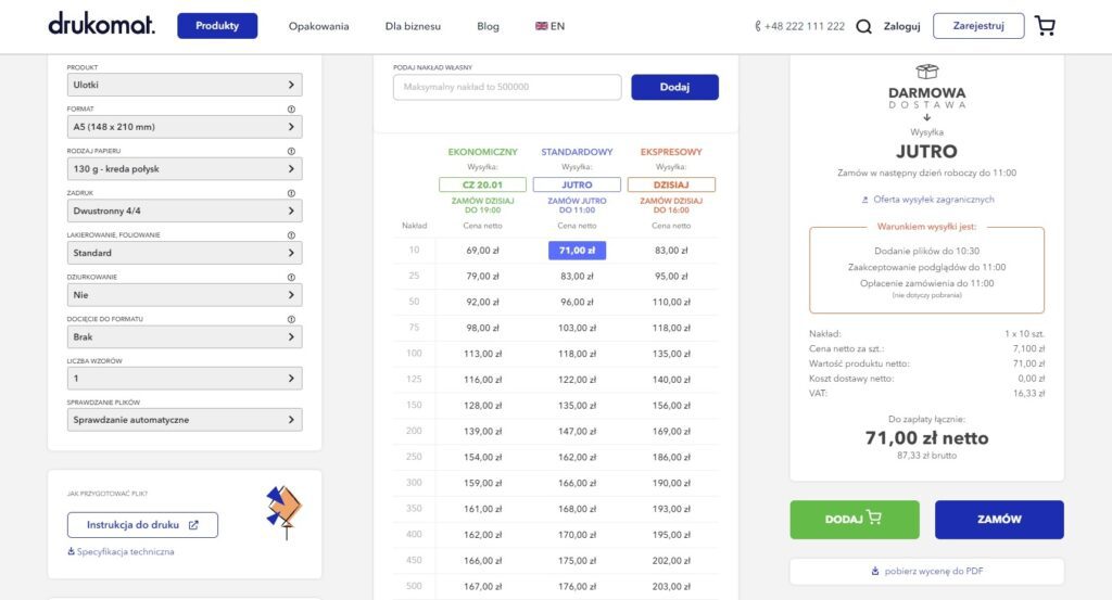 drukomat różne opcje wysyłki