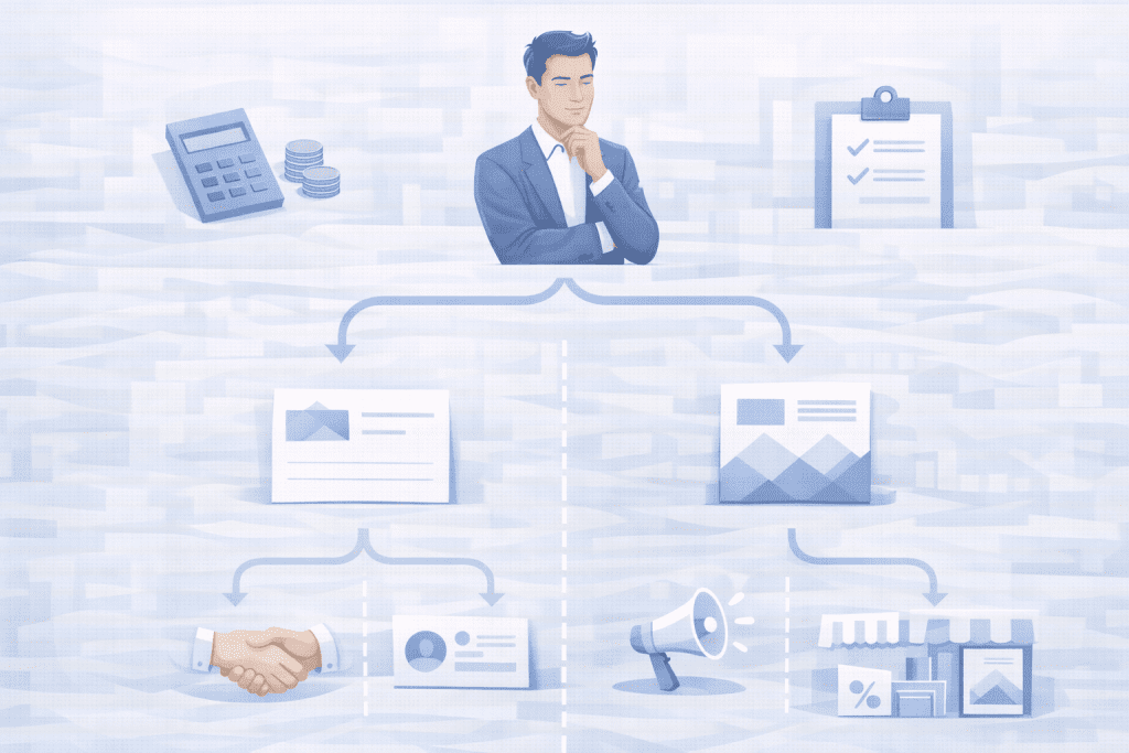 Decyzja przy małym budżecie: czy najpierw zamówić wizytówki czy ulotki.