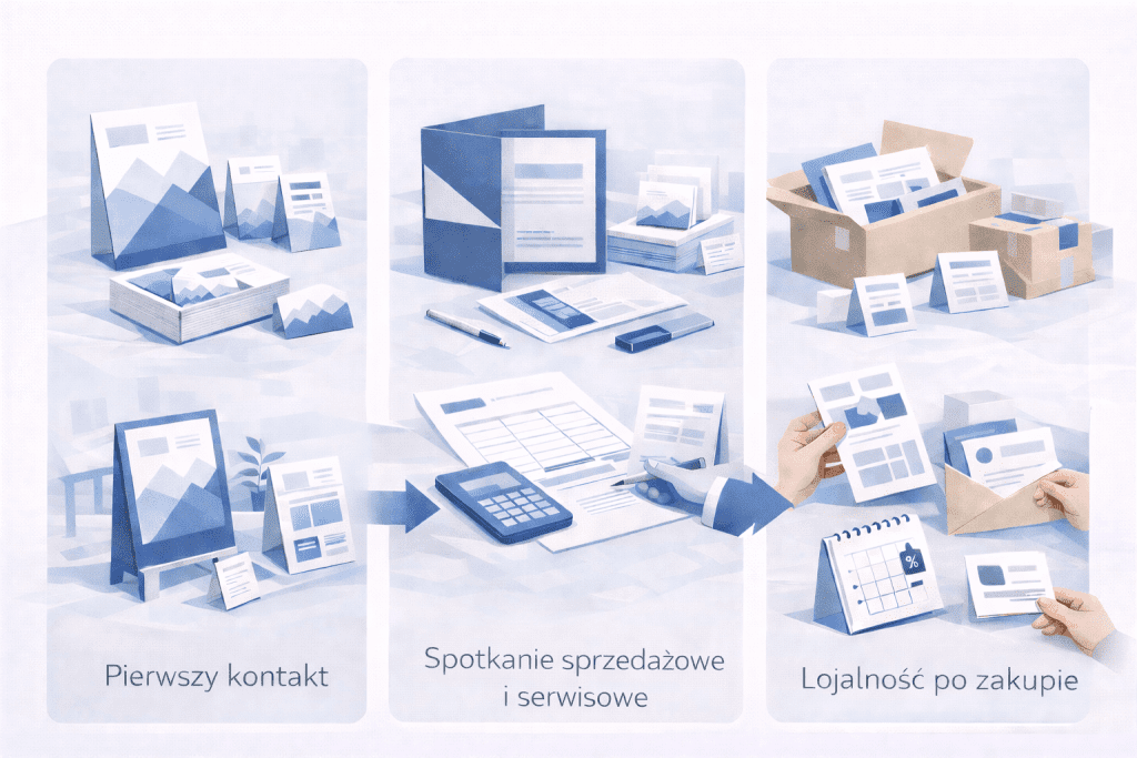 Zestaw materiałów drukowanych wspierający jednocześnie sprzedaż i codzienną obsługę klientów.