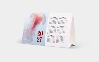 Kalendarz piramidka z grafiką meduzy i rocznym kalendarium na 2027 rok