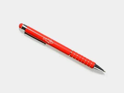 długopis metalowy z touch pen i zdobieniami na korpusie