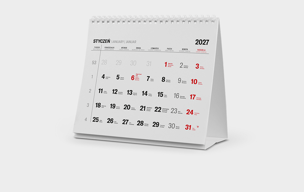 Kalendarz piramidka spiralowany z miesięcznym kalendarium na 2027 rok